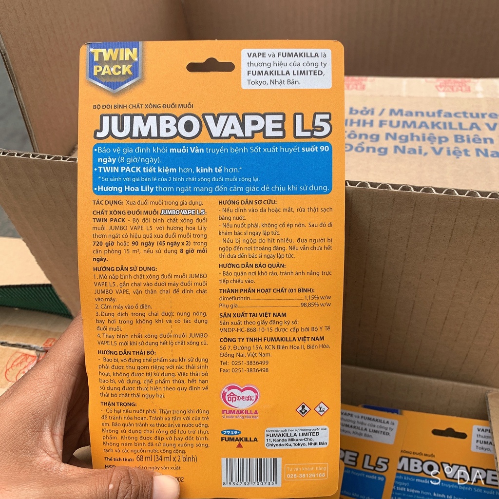 Bộ Đôi Chất Xông Đuổi Muỗi 45 Ngày Jumpo Vape 34ml