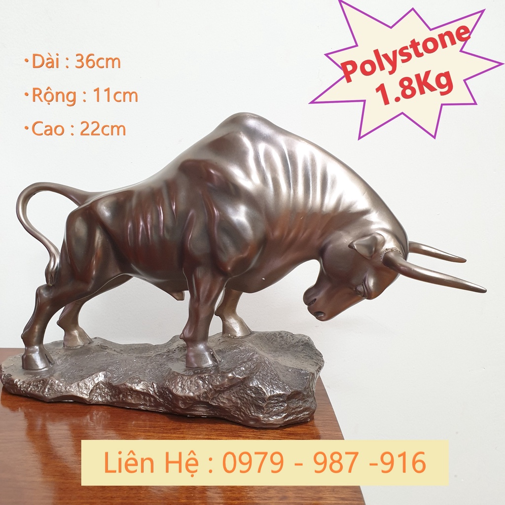 Tượng Bò Tót Phố Wall loại VIP Rất Chắc Chắn Bóng Đẹp. Biểu Tượng Chứng Khoán Trang Trí Bàn Làm Việc