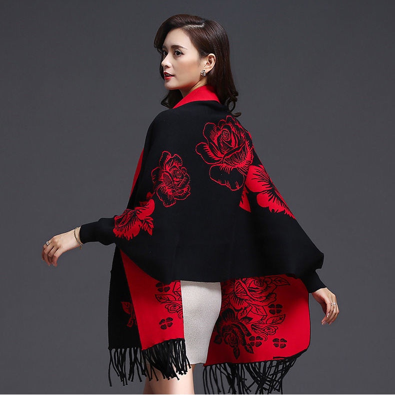 ☫∏ [Áo Choàng Nữ] Khăn Choàng Cổ Dệt Kim Vải Cashmere Phối Tua Rua Hai Cách Sử Dụng Kiểu Retro Hàng Có Sẵn | BigBuy360 - bigbuy360.vn