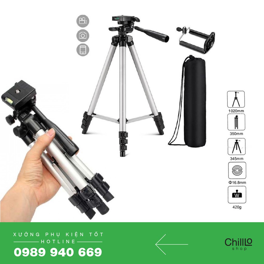 Gậy 3 Chân TRIPOD TF 3110 - Phụ kiện Chụp Ảnh, Quay Phim, Livestream Cực Tốt Tương Thích Nhiều Dòng Máy + Kẹp Điện Thoại