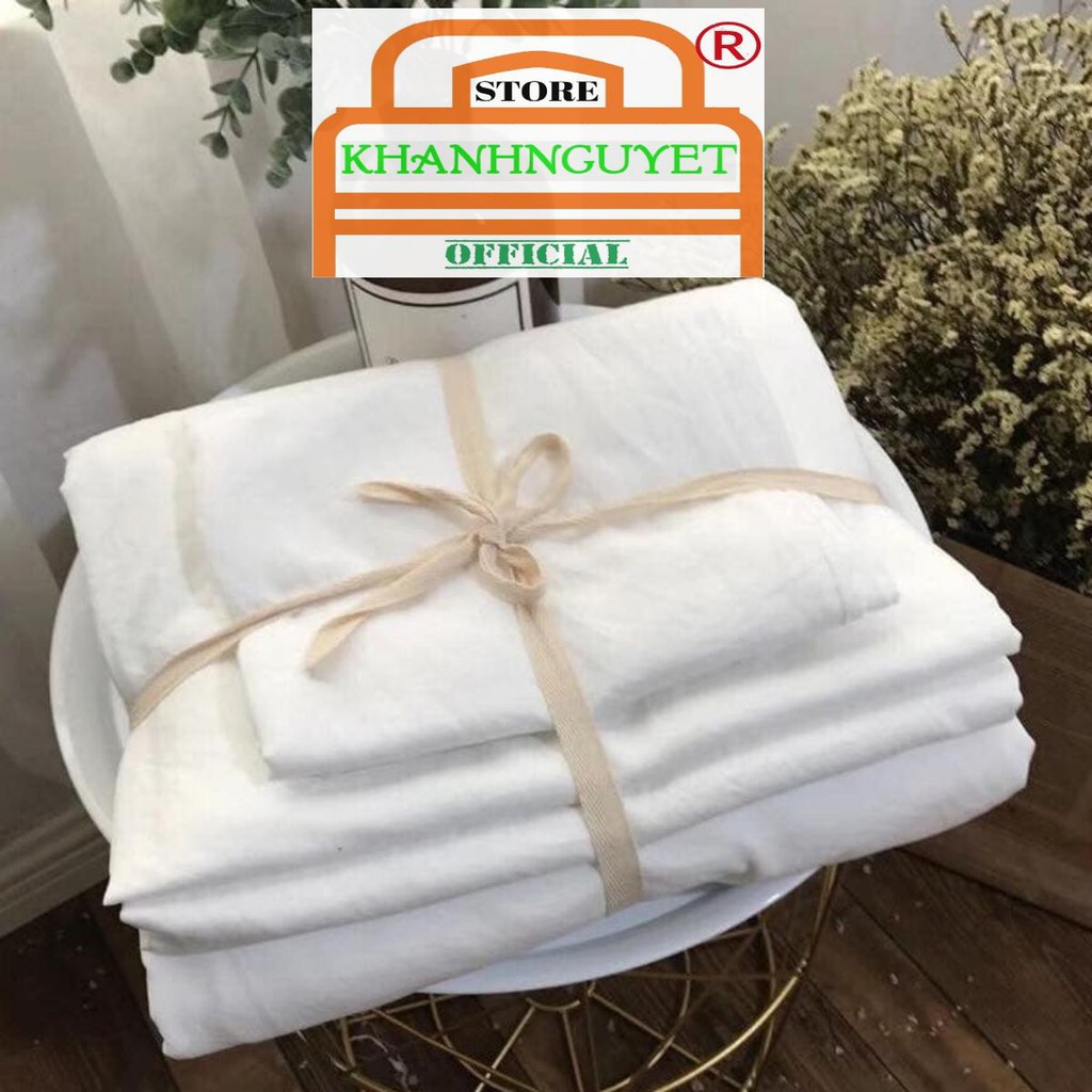 Vỏ Chăn Kèm Ga Gối Đũi Cotton Cao Cấp Màu Trắng