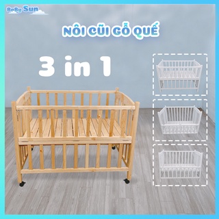 Giường Cũi, Nôi Cũi Chất Liệu Gỗ Quế Đa Năng Gấp Gọn 3in1 Dòng Cũi Gỗ Chịu Lực Siêu Bền 100kg  Bảo Hành 24 Tháng