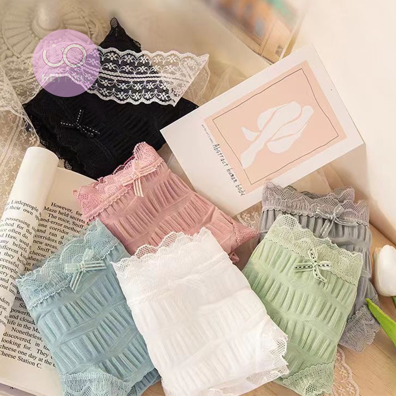 Quần lót nữ ren sexy  gân phối nơ vải mềm mại không hằn mông HEYPANG VN030