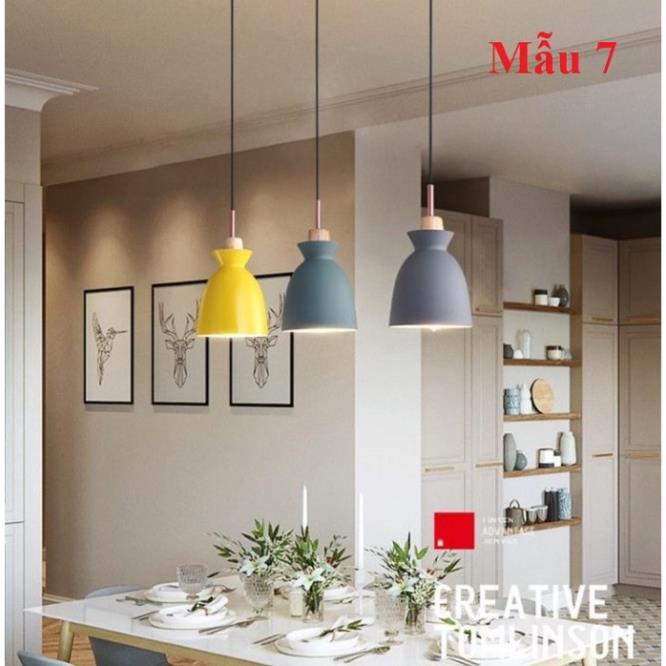 Bộ Đèn Thả Trang Trí Chao Nhôm Đuôi Gỗ Thiết Kế Sang Trọng, Mẫu Đèn Thả Bàn Ăn Đẹp