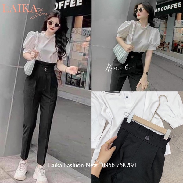 Quần baggy cạp cao bèo công sở xếp ly siêu hot màu Đen vải tuyết mưa dày dặn dáng quần tây nữ công sở đi học lưng cao