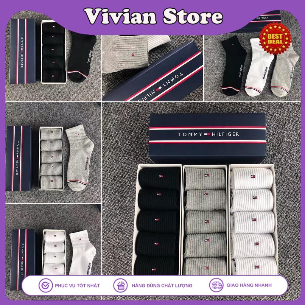 Vớ Cổ Ngắn Tommy 🗽HỘP 5 ĐÔI CAO CẤP🗽 Tất Thể Thao UNISEX bốn mùa Chất liệu cotton kháng khuẩn, khử mùi và thấm hút tốt