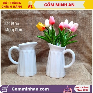 Bình hoa lọ hoa màu trắng dáng ca sữa- gốm sứ bát tràng- gốm minh an