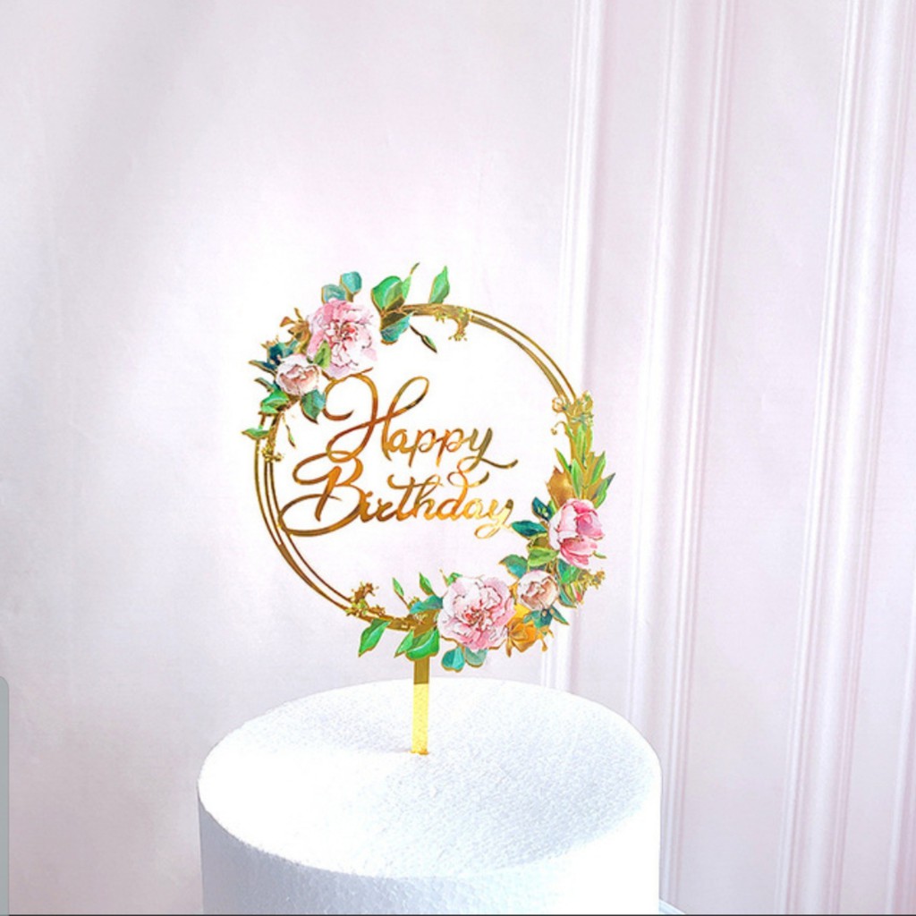 Chữ mica hoa HAPPY BIRTHDAY trang trí bánh kem, bánh sinh nhật (mẫu đẹp)