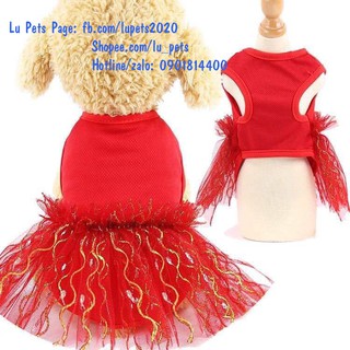 Váy đỏ cho Chó Mèo | Váy tết cho Chó Mèo | Váy cô dâu cho Chó Mèo ( Có ảnh thật ) Size M