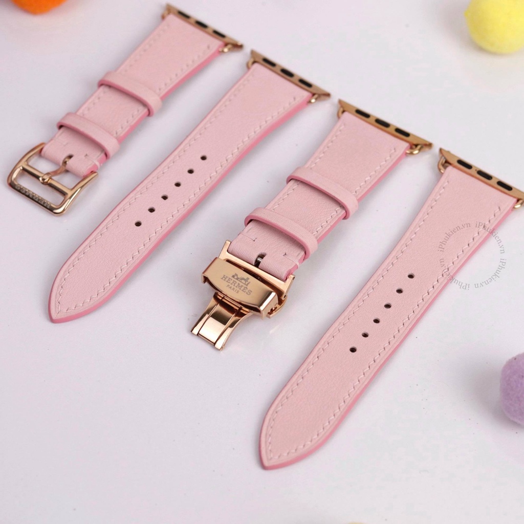 Dây Da Handmade [DA THẬT, BẢO HÀNH 1 NĂM] Swift Hồng cho Apple Watch Seris 1/2/3/4/5/6/7