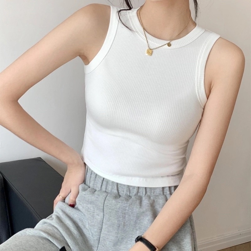 Áo Tank Top Croptop Ba Lỗ Sát Nách Cổ Tròn Màu Đen Trắng Da Chất Siêu Co Dãn Loại 1 Hàng Quảng Châu Năng Động