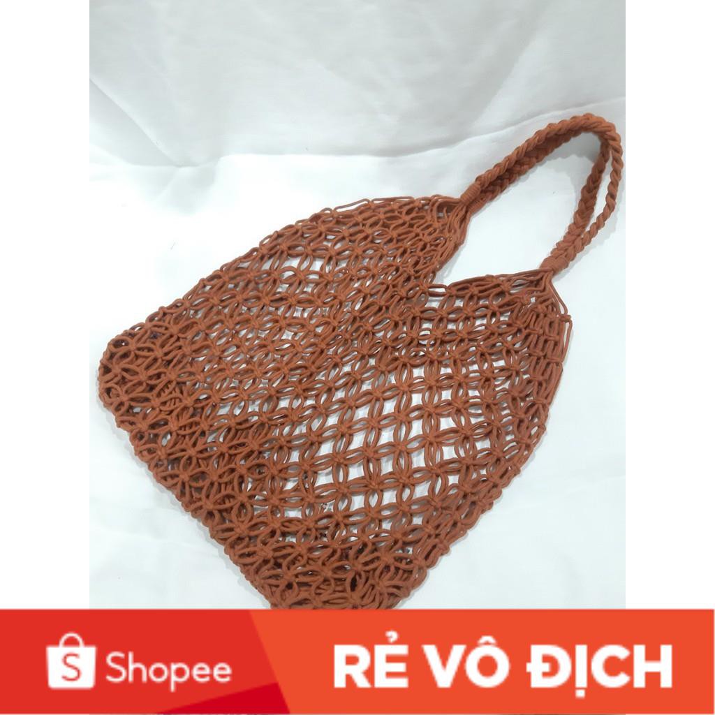 Túi lưới cá đi biển Macrame size L màu nâu ,có ảnh thật