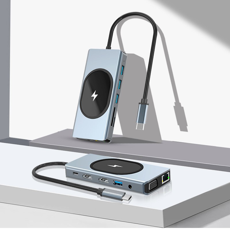 Hub Chuyển Đổi Type c Sang HDMI*2 4K VGA USB3.0 100W PD SD/TF2.0 RJ45 1000M 3.5mm Cho Macbook M1