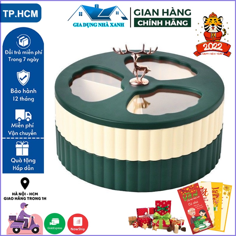 Khay mứt tết hươu 2 tầng luxury cao cấp, hộp đựng bạnh kẹo ngày tết, bộ sưu tập hộp đựng kẹo ngày tết 2021 sang trọng