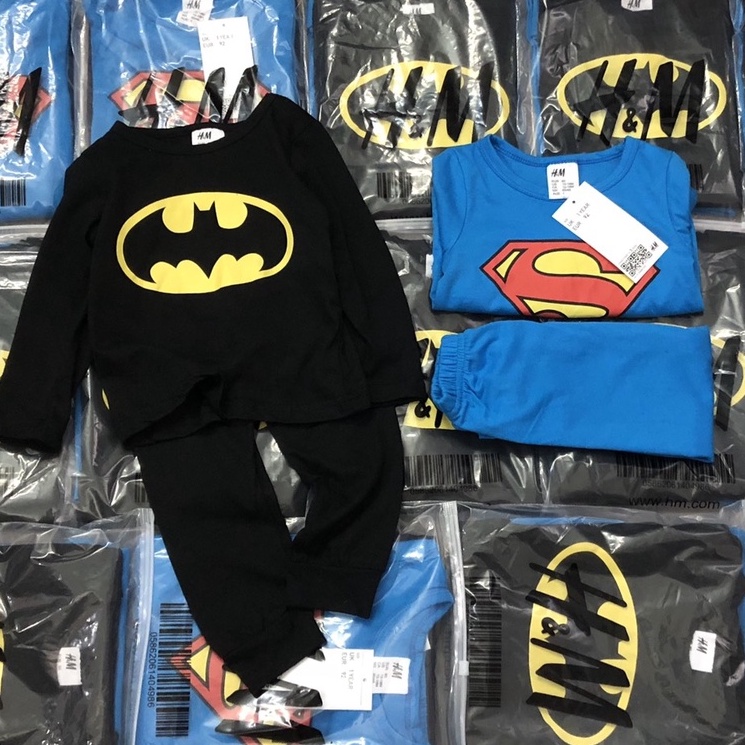 Bộ dài tay thu đông cho bé trai - Set 2 bộ Batman xanh đen Hm chất cotton cho bé trai size 1-6t