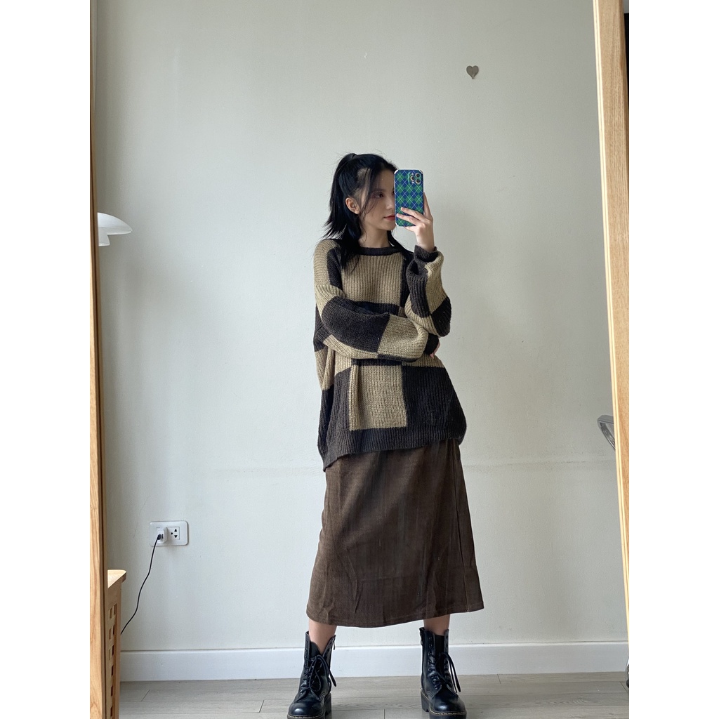 chân váy midi nhung tăm SK114 LOLLIE STUDIO