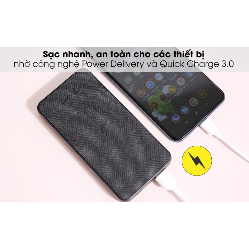 Pin sạc dự phòng Polymer 10.000mAh không dây Type C PD QC3.0 Xmobile PowerLite P106WD Đên