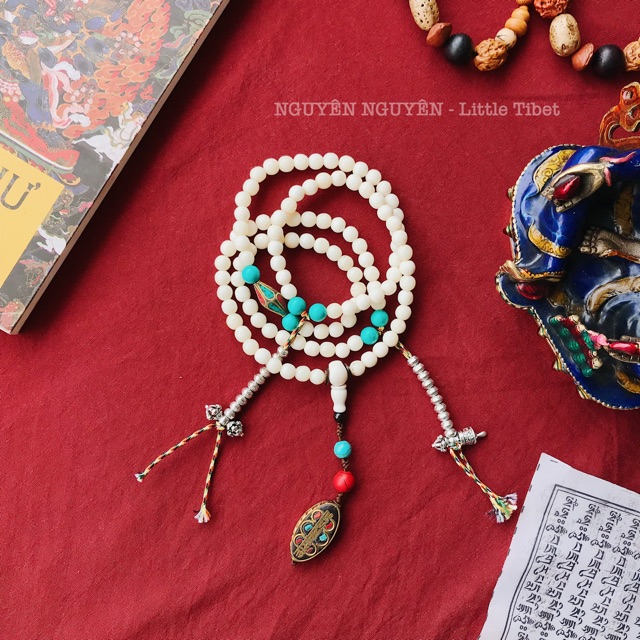 Chuỗi Hạt YAK TÂY TẠNG - 108 Hạt mix charm Chuông chày Kim cang túc số & charm khắc chú Om Mani Bình An