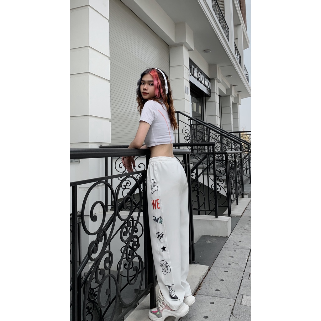 Quần ống rộng nam nữ unisex,quần jogger lưng thun thể thao thiết kế dây rút mặc suông bo gấu track pants Qthouse