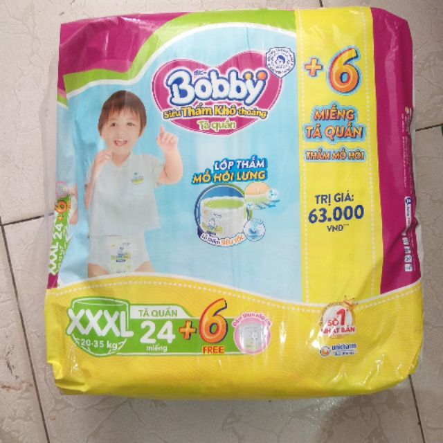 {Hàng tặng 6miếng }TÃ QUẦN BOBBY XXXL 24 MIẾNG