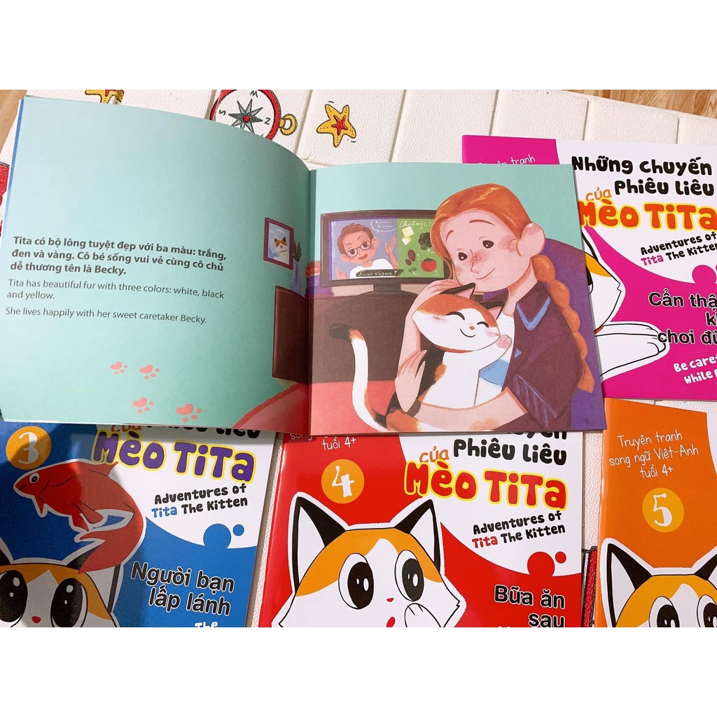 Sách Những chuyến phiêu lưu của Mèo Tita  song ngữ Anh Việt 5 cuốn
