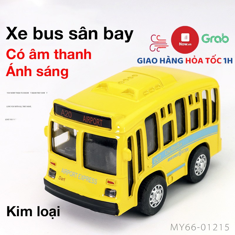 Đồ chơi mô hình xe bus sân bay có âm thanh và đèn pha, chi tiết sắc sảo, chạy cót bằng kim loại nguyên khối