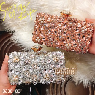 Bóp đầm clutch dạ hội dự tiệc sang trọng đeo chéo cầm tay kiểu đính đá và hoa lấp lánh siêu xinh cho bạn nữ - (17.5x4x10