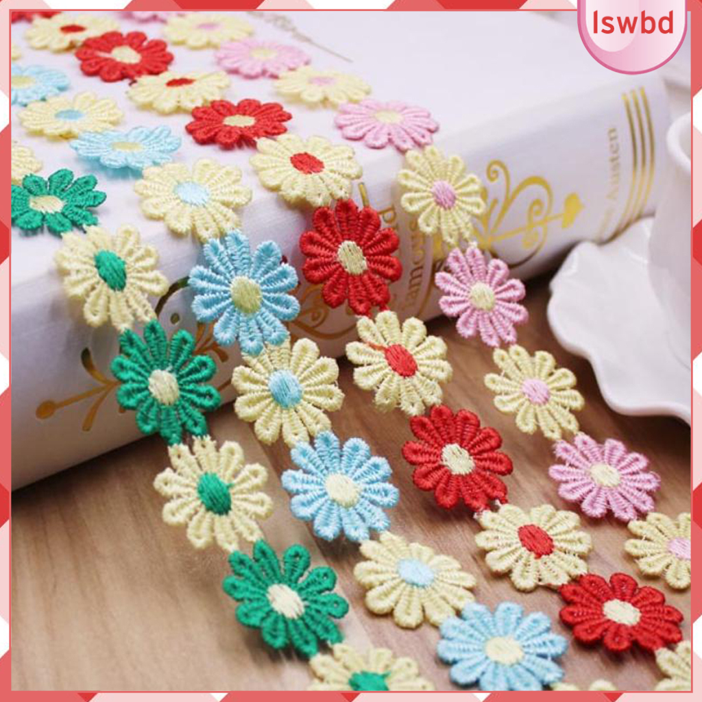 2 yd Embroidered Daisy Lace Edge Trim Ribbon Wedding Applique Sewing Crafts for clothing, costume, dress, curtain DIY sewing