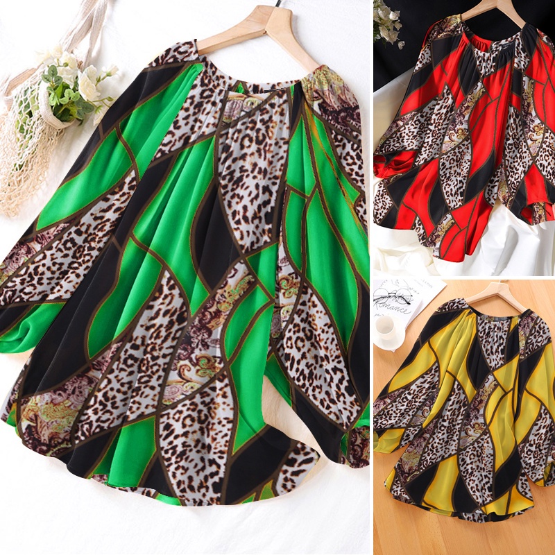 Áo kiểu Zanzea tay dài họa tiết da báo thời trang thích hợp cho nữ