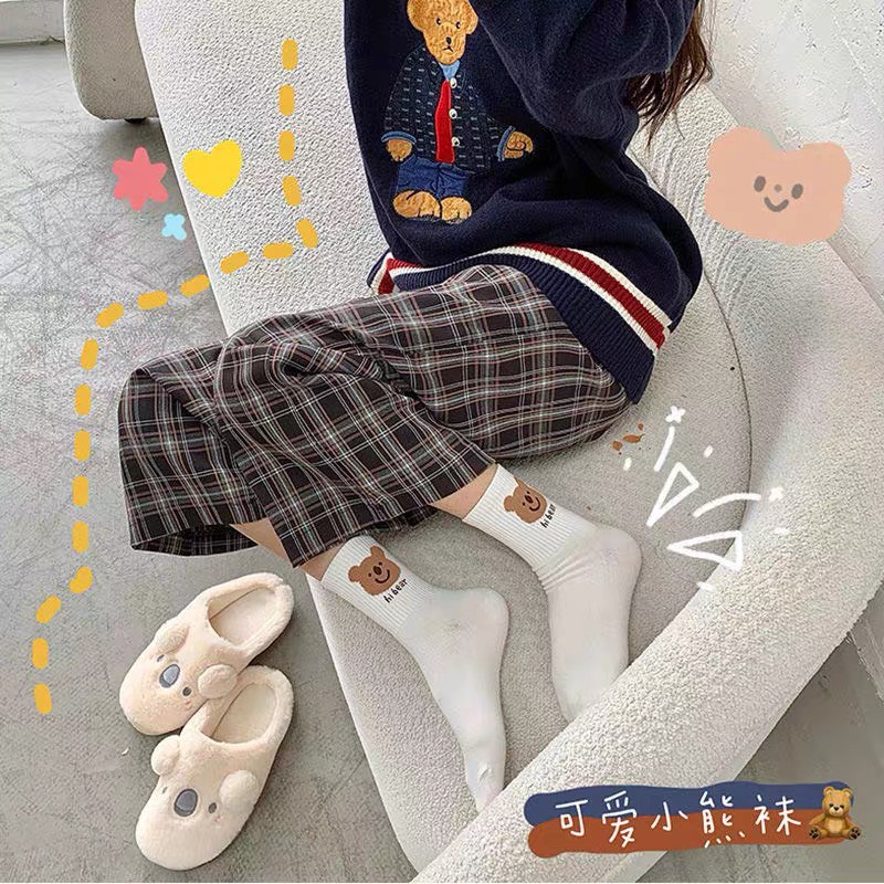 Tất vớ nữ cổ cao trắng in hình cute dễ thương phong cách nữ sinh Hàn Quốc