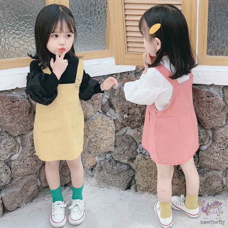 Bộ đầm yếm + áo thun phong cách dễ thương cho bé gái