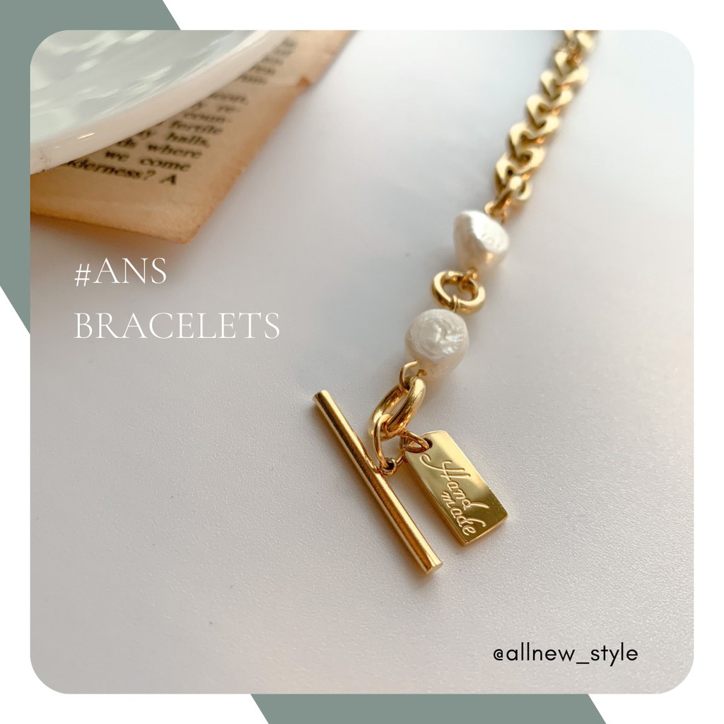 Vòng tay thép Handmade phối ngọc trai nhân tạo Allnewstyle