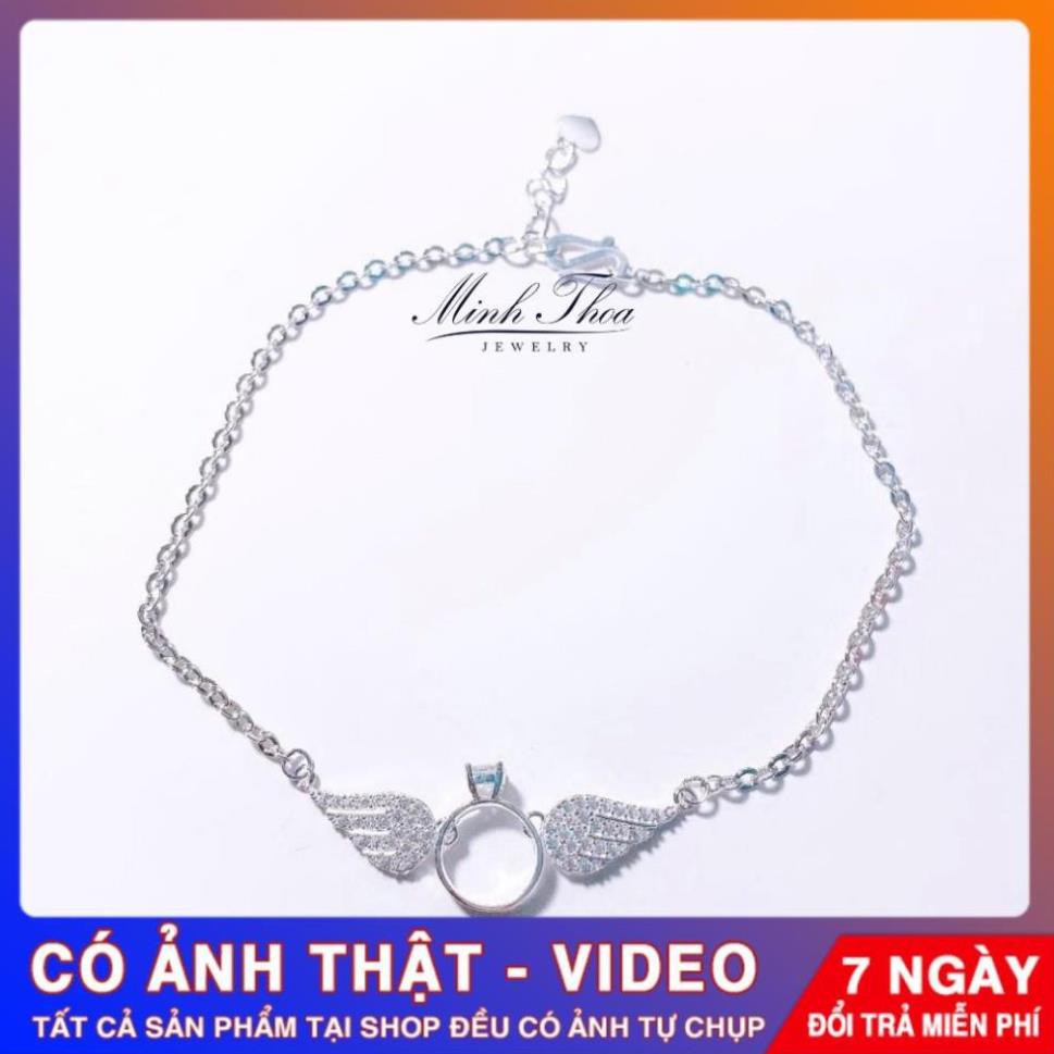Lắc chân bạc đẹp, lắc chân nữ trang sức bạc cao cấp hình cánh thiên thần đính đá Tuấn Thoan JEWELRY