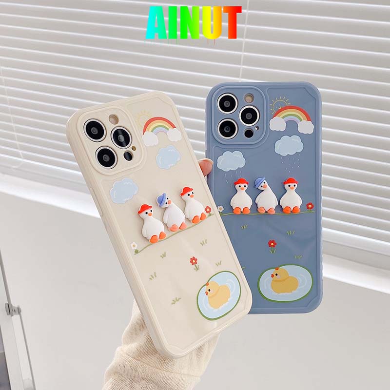 Ốp điện thoại mềm họa tiết vịt cầu vồng 3D chống rơi cho iPhone7 8 Plus 11 12 Pro Max X XS XR XSMAX