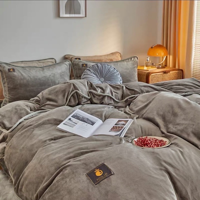 Set Bộ Vỏ Nỉ Nhung Sữa Trơn, Có Viền Gối, Chất Nỉ Nhung Mềm ,Êm, Ấm Áp_shinbedding