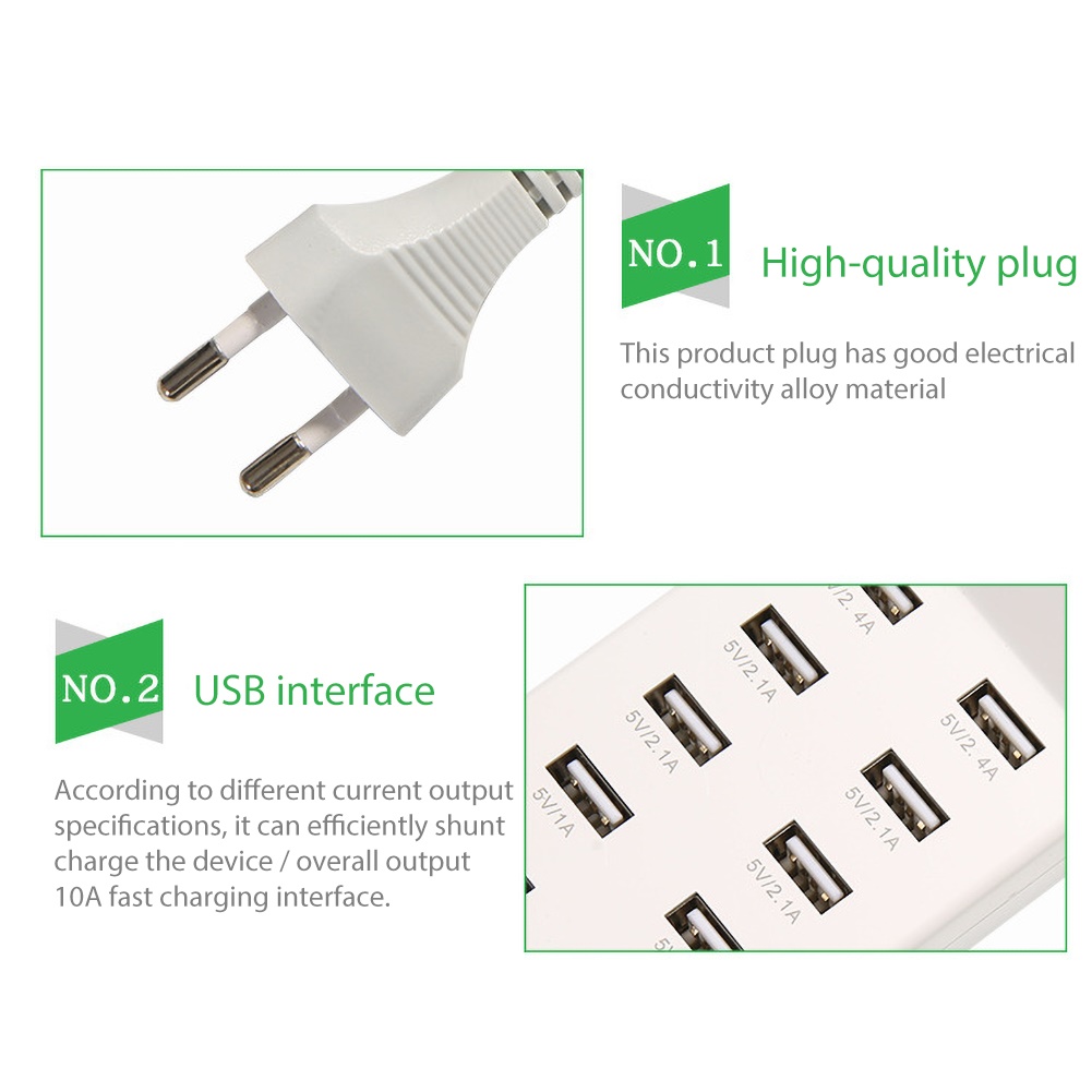 Bộ Sạc Nhanh 10 Cổng Usb Kèm Phụ Kiện Tiện Dụng