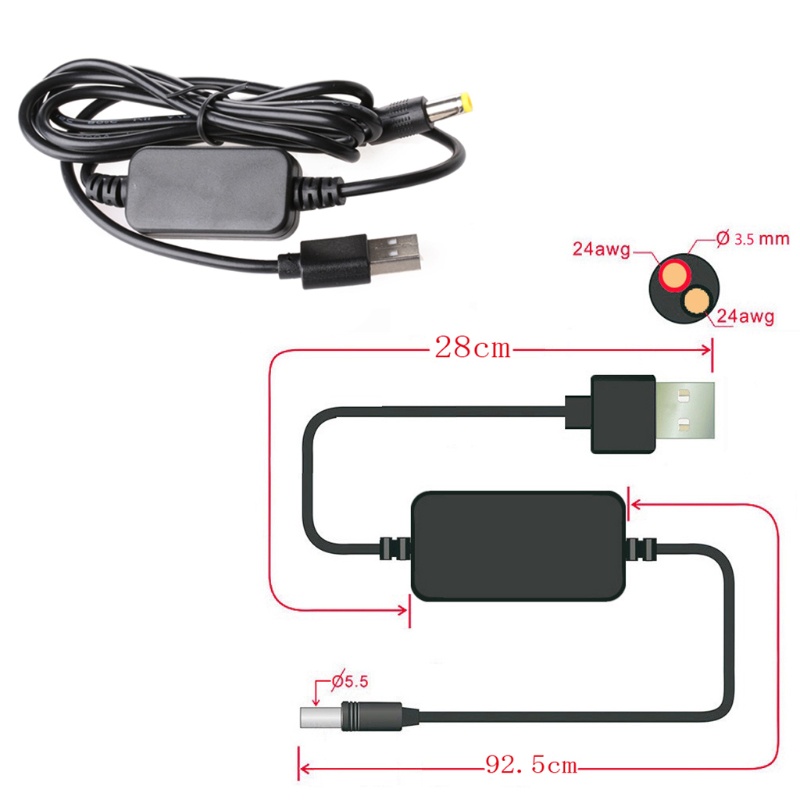 Cáp Chuyển Đổi Nguồn Điện USB 5V Sang 9V/12V DC Jack 5.5mmx2.1mm