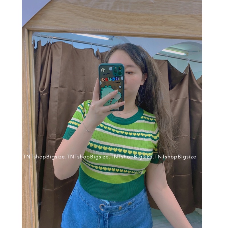 Áo Len Croptop Tim Xanh [ TNT SHOP BIGISZE ]