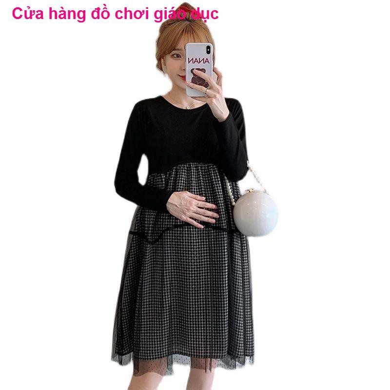 XINH XINH Váy bà bầu, mới xuân hè, hot mom sành điệu, phối lưới cá tính thời trang, đồ chân tây phong cách RẺ QUÁ