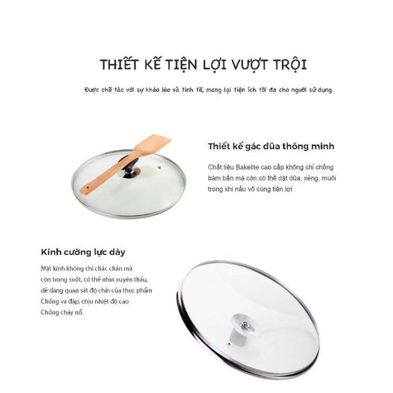 Nắp vung nồi chảo kính cường lực bo viền inox Lenhome decor phòng bếp thiết kế đẹp