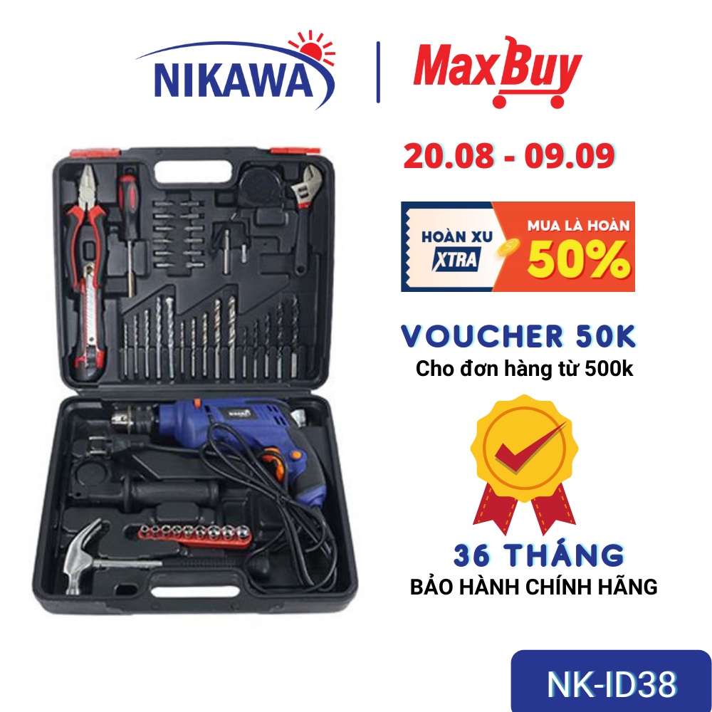 Bộ máy khoan động lực cầm tay Nikawa NK-ID38, nhập khẩu Nhật Bản, bảo hành 36 tháng