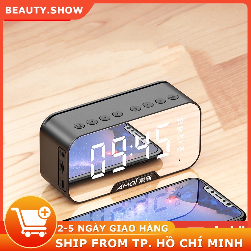 Loa Bluetooth Đồng Hồ Báo Thức Mini 3in1 Âm Thanh HD Sắc Nét Chất Lượng Cao Không Rè Âm Bass Trầm Ấm Công Suất 5W Phát