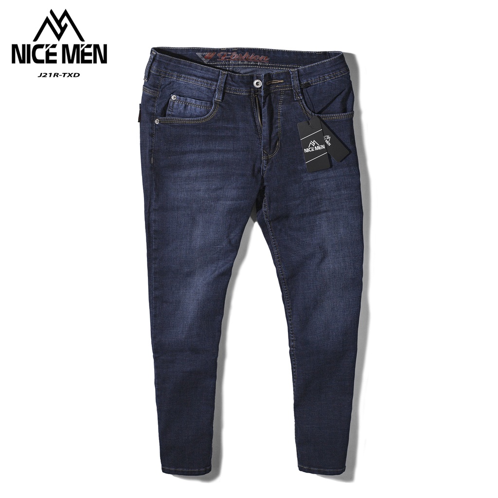 Quần Jeans Nam Nicemen Streetwear Cao Cấp Xanh Đen Trơn - Form Ống Suông - Jeans Thun Co Giãn,Mềm Mịn, Thoái Mái Khi Mặc