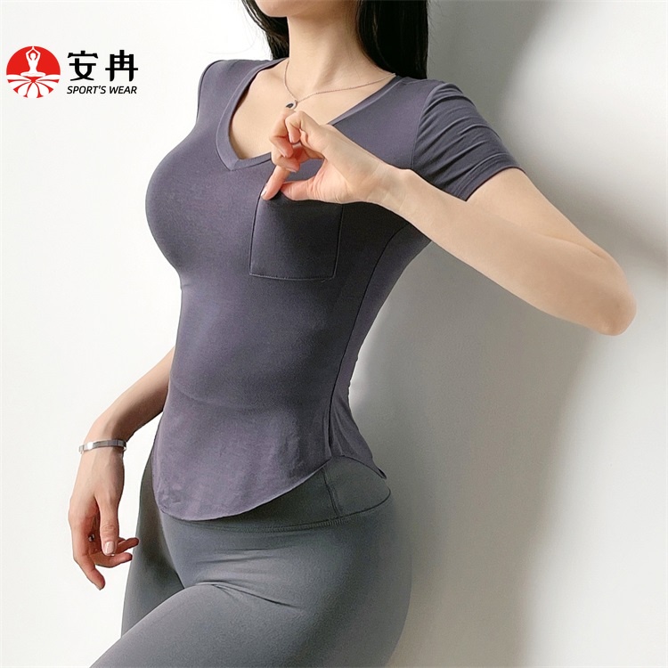 Áo thun thể thao ANRAN ngắn tay cổ chữ V quyến rũ thời trang dành cho nữ