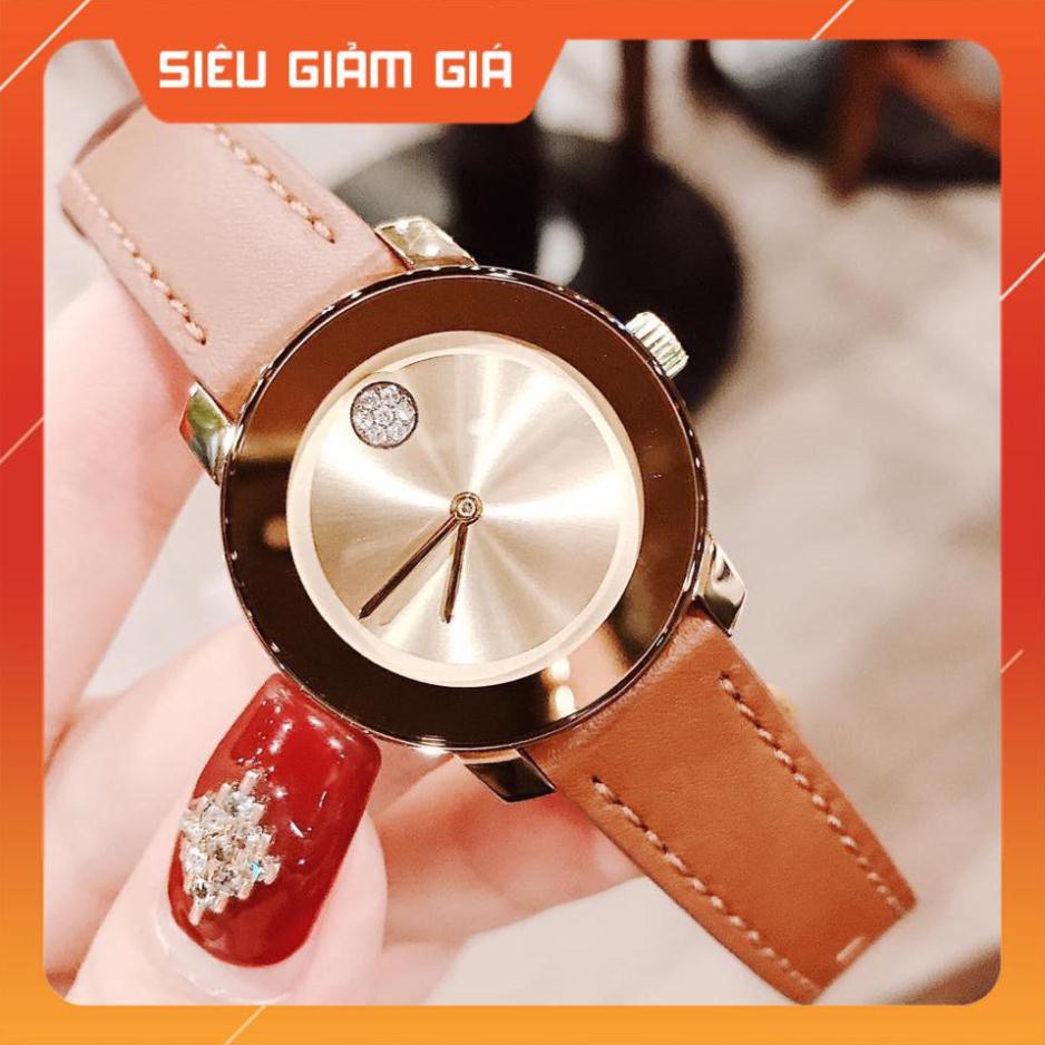 Đồng hồ nữ Movado 3600437 mặt vàng hồng, dây da nâu Full Box ⚜️Hàng Authentic⚜️