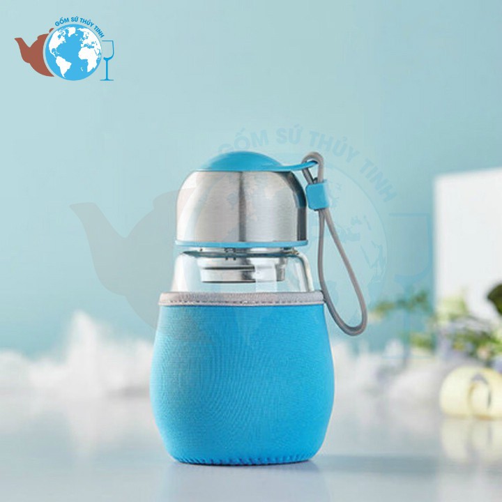 Bình nước thủy tinh nắp lõi lọc có vỏ bọc 400ml