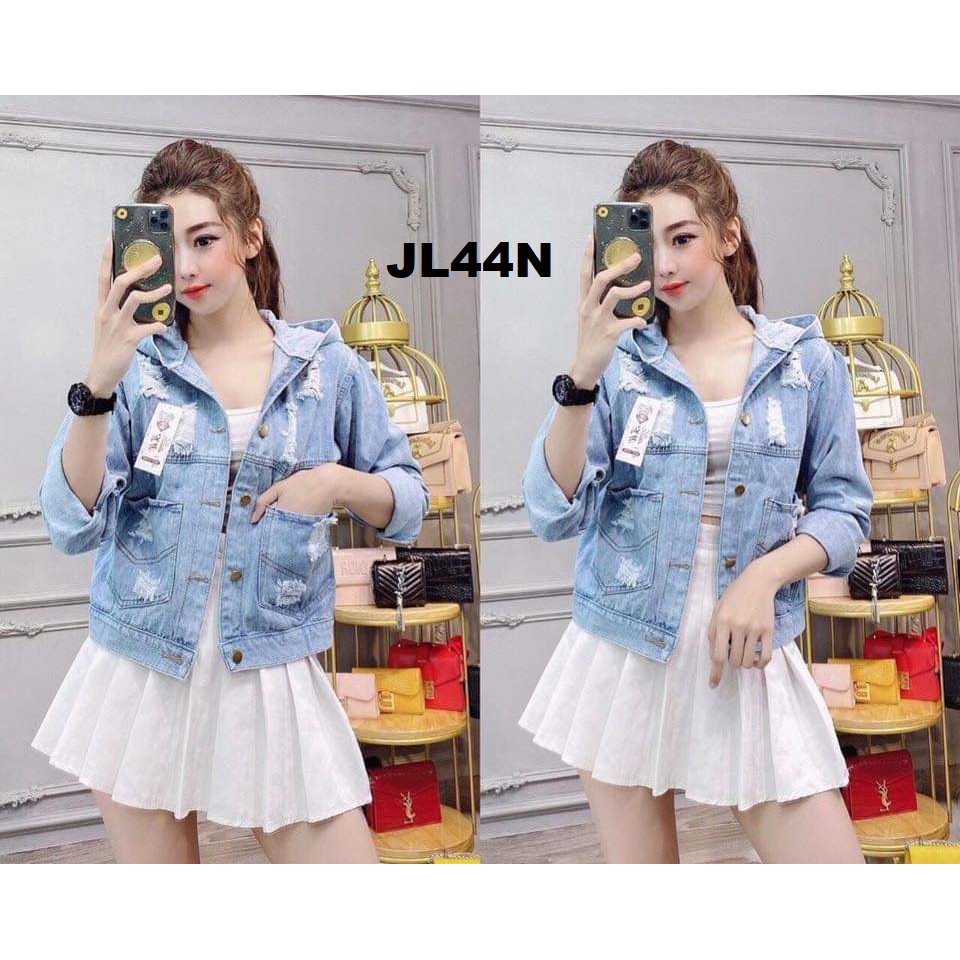 ✌♤✲Áo Jean Nón Dáng Lửng Chất Vải Denim Dày Mịn Freesize Ms08