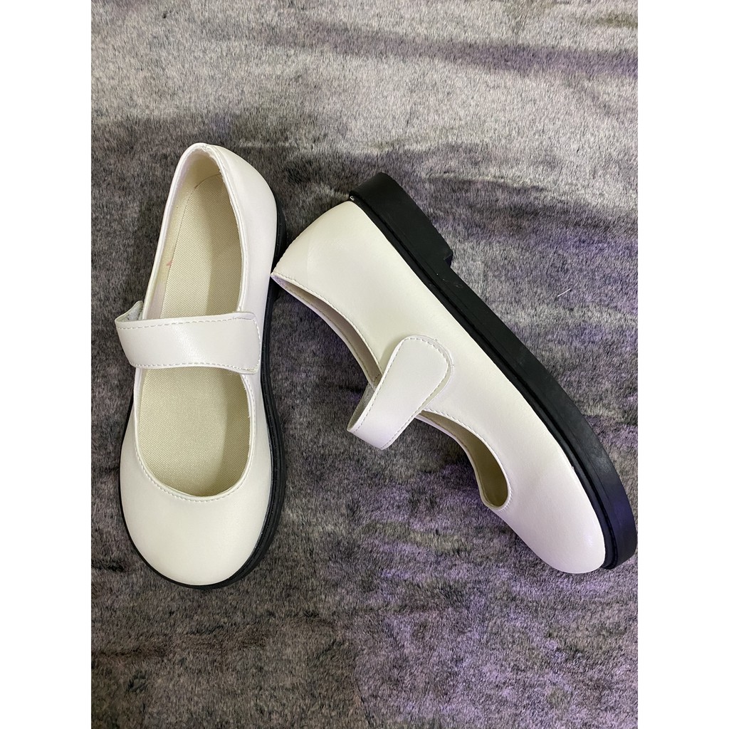 (Hàng sẵn, CÓ ẢNH THẬT) giày da nữ đế bằng, giày Lolita đế bằng màu trắng | BigBuy360 - bigbuy360.vn
