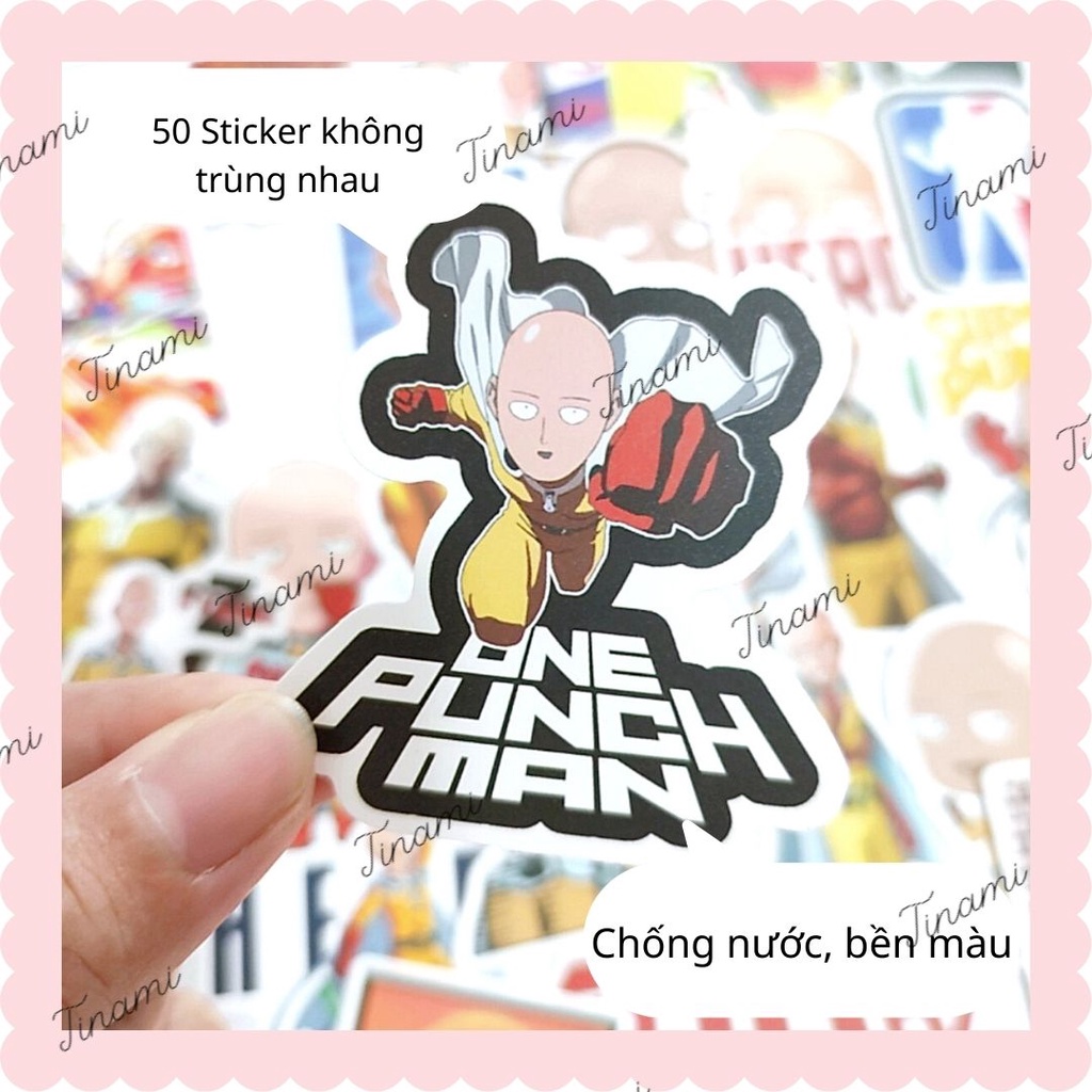 Bộ 50 Sticker Saitama Anime One Punch Man Cú đấm hủy diệt trang trí decor Tinami