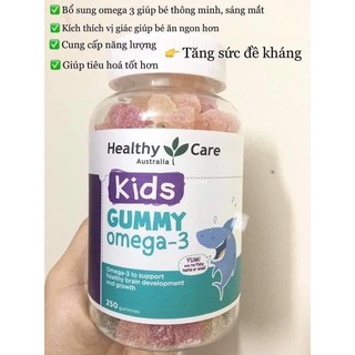 (Mẫu mới) - KẸO DẺO GUMMY BỔ SUNG OMEGA 3 Healthy Care 250 viên - Úc
